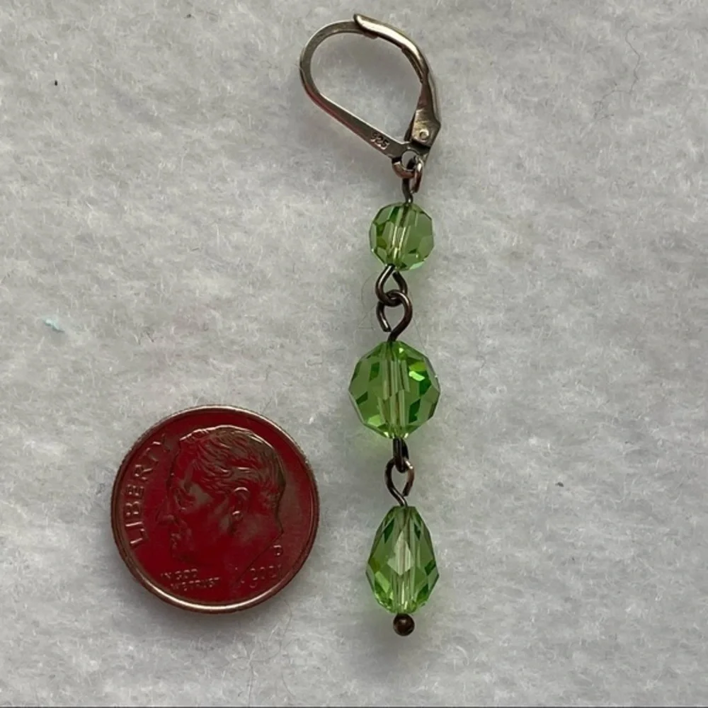 925 Sterling Silver Lime Green Crystal Beaded Dangling Ball Drop Earrings NEW